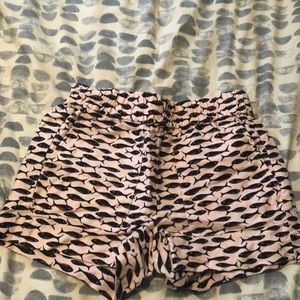 J. Crew Pink and Black Fish Design Bermuda Shorts